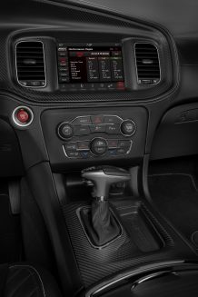 Standard SRT Performance Pages in the 2020 Dodge Charger SRT Hellcat Widebody bring critical vehicle performance data to the driver’s fingertips, including real-time engine data such as horsepower, torque, oil pressure and dyno graph. Included in the available Carbon & Suede Package are real carbon fiber instrument panel and console bezels.