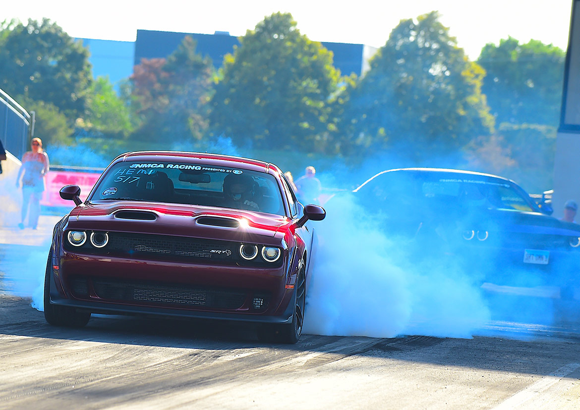 Dodge vehicle doing a burnout