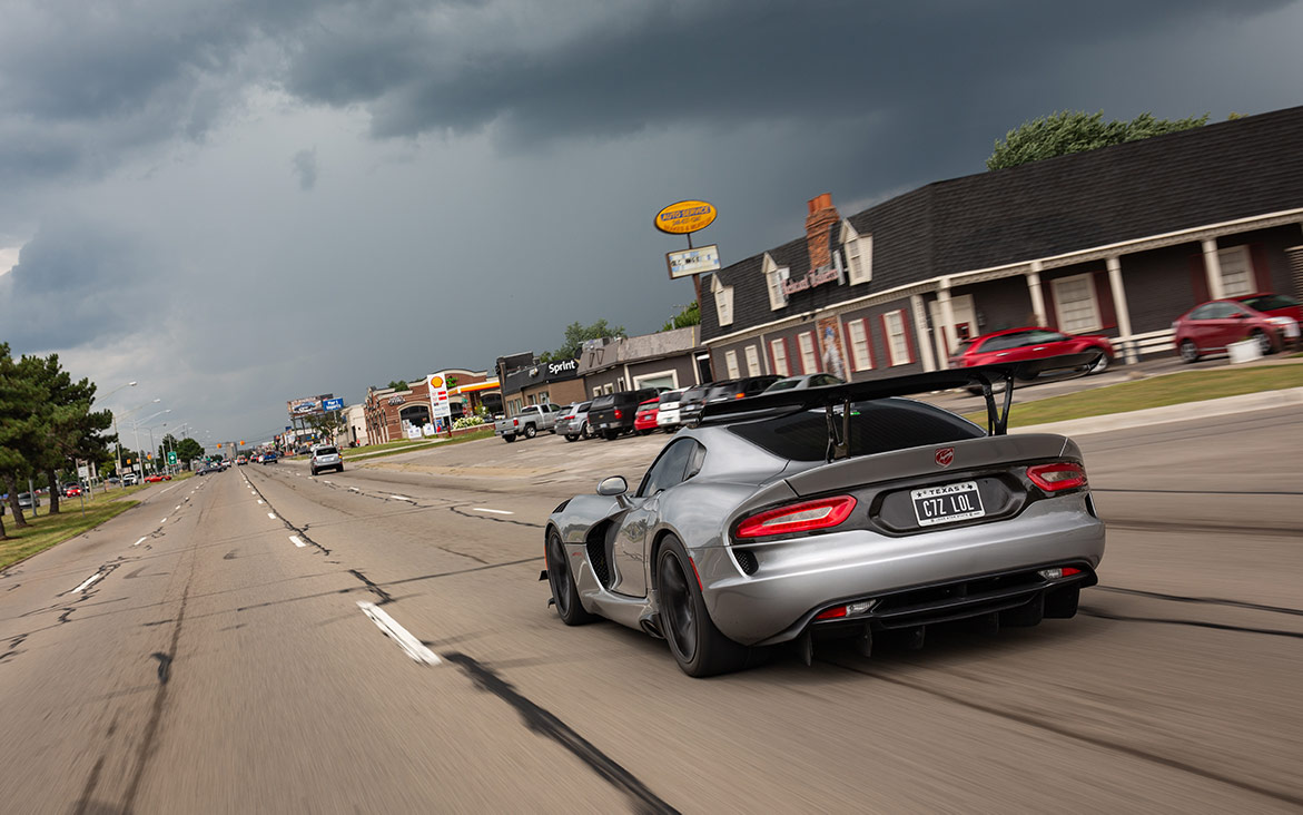 Dodge Viper ACR-e driving down the road