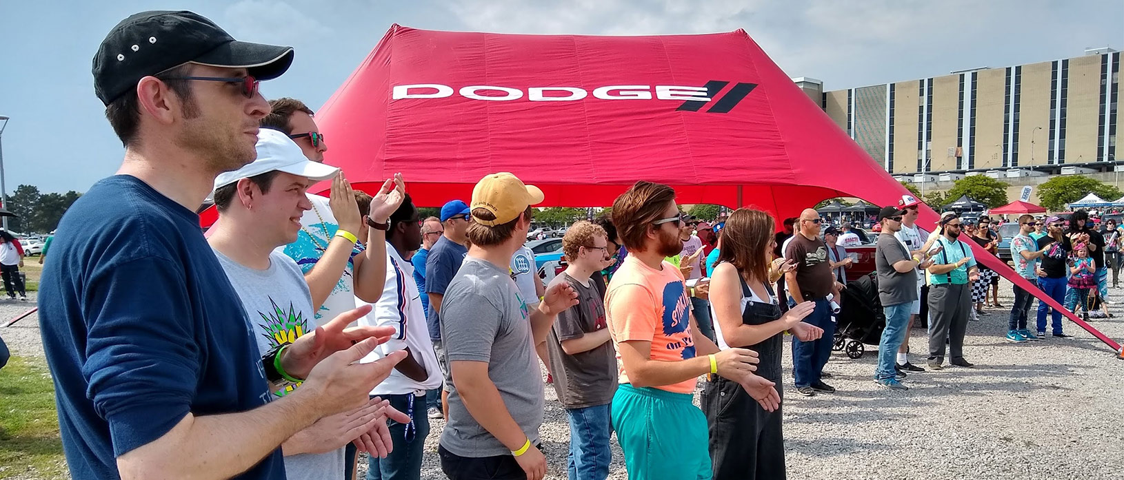 crowd at a dodge brand display