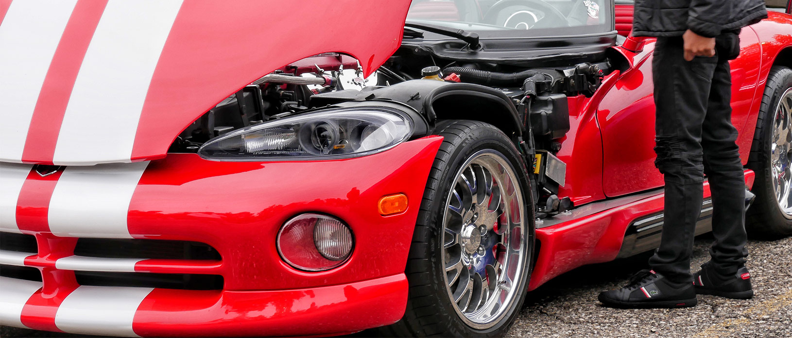 dodge vehicle with the hood open