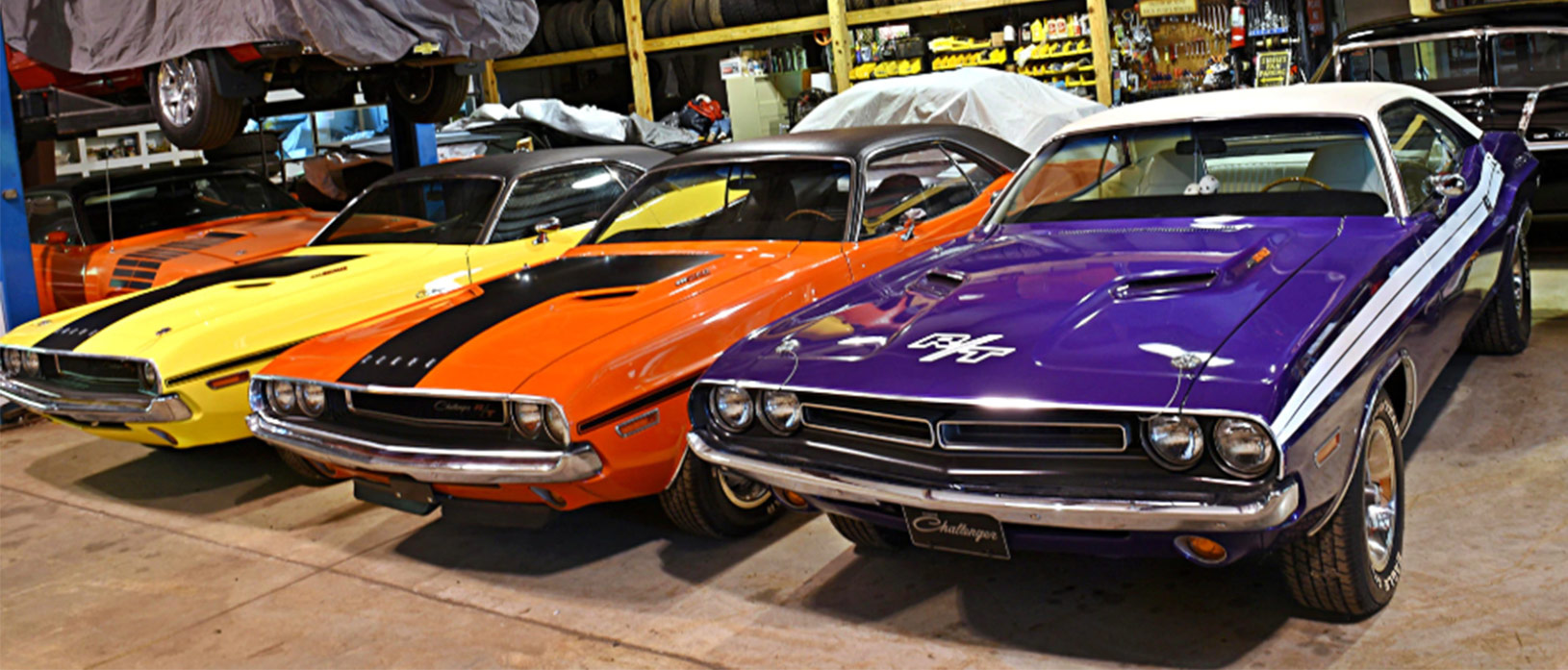 dodge vehicles in a garage