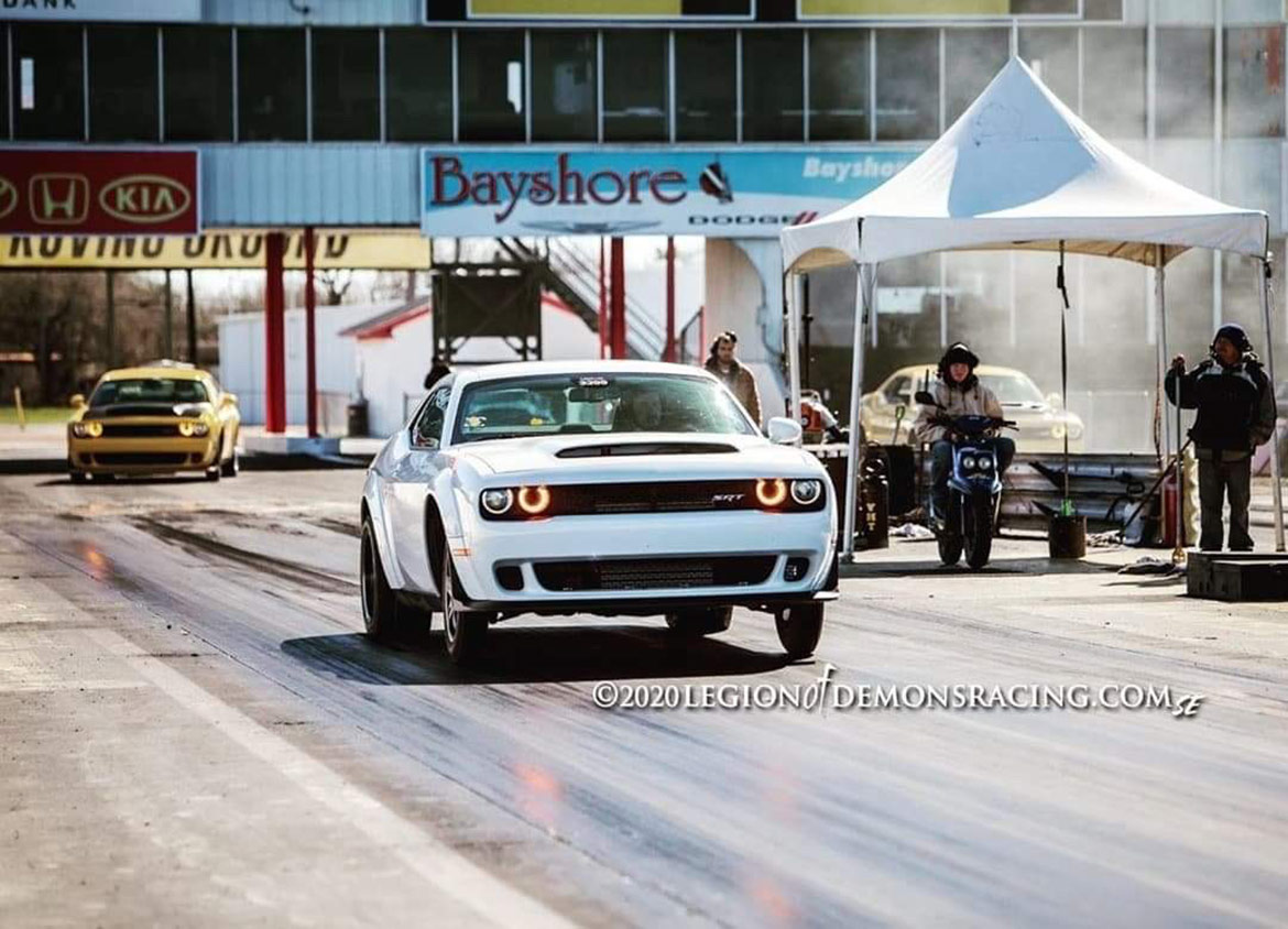 Dodge vehicle on a drag strip 