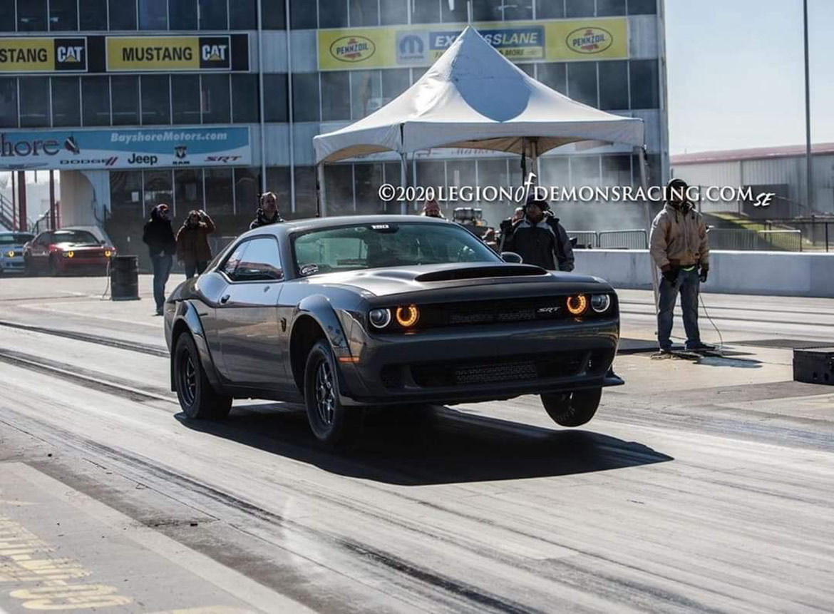 Dodge vehicle on a drag strip 