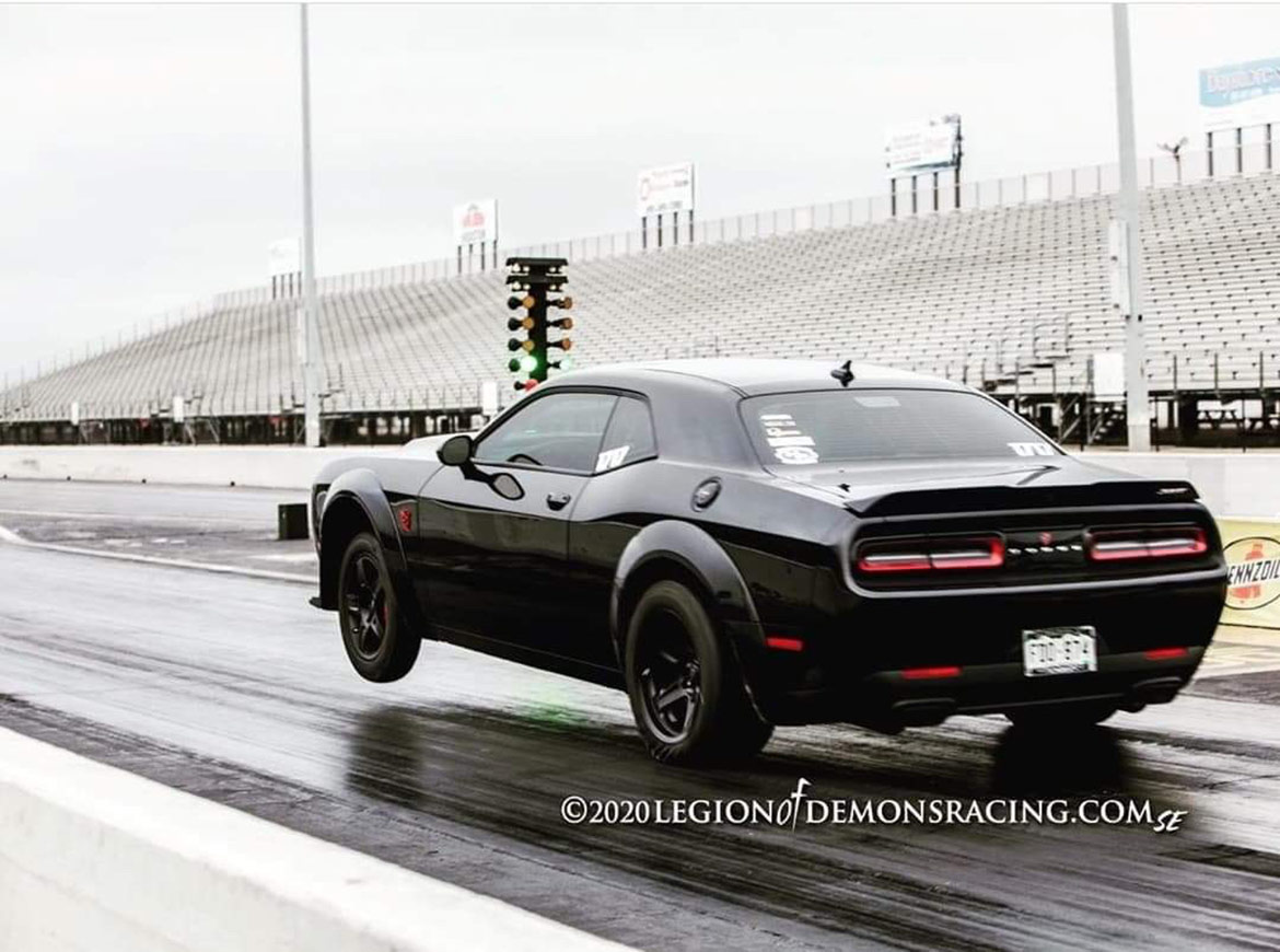 Dodge vehicle on a drag strip 