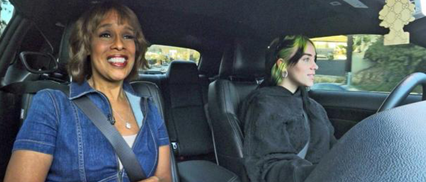 gayle king and billie eilish in a dodge challenger