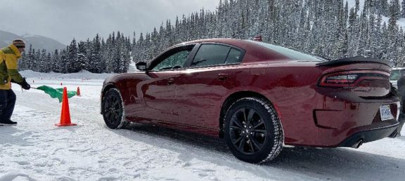 Red Charger GT AWD in the snow