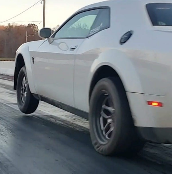 Dodge vehicle on two wheels