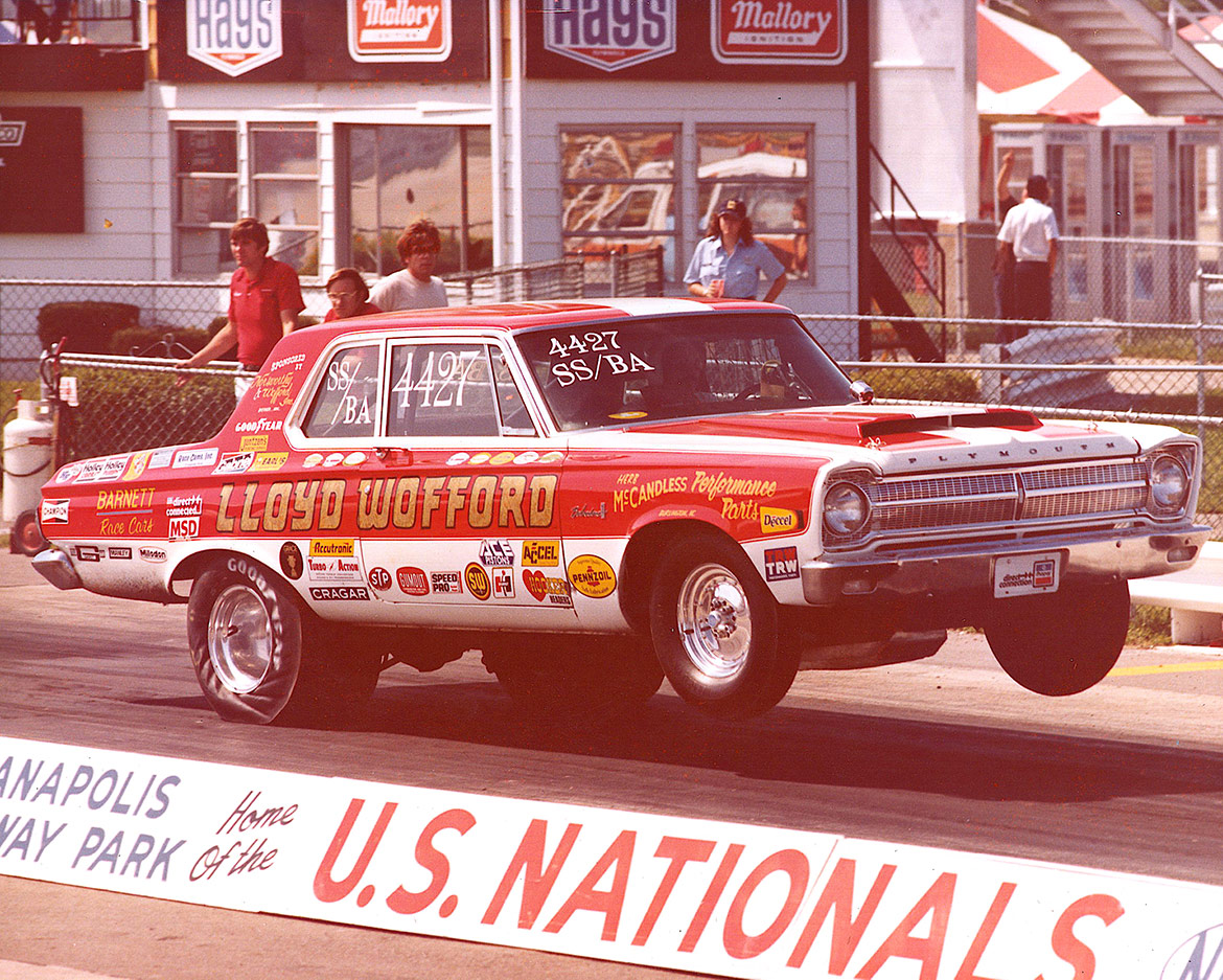 plymouth vehicle on a drag strip