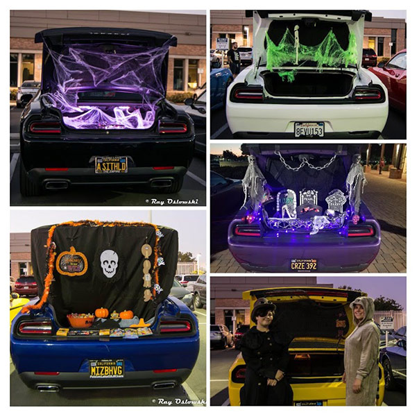 vehicle trunks decorated for halloween