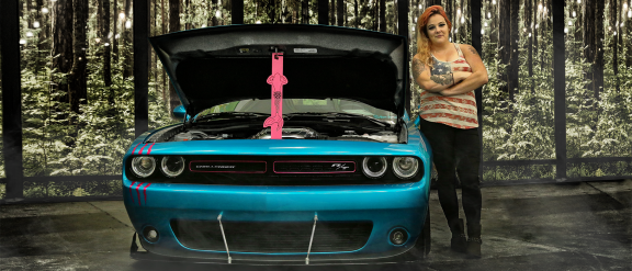 Woman standing in front of her Challenger
