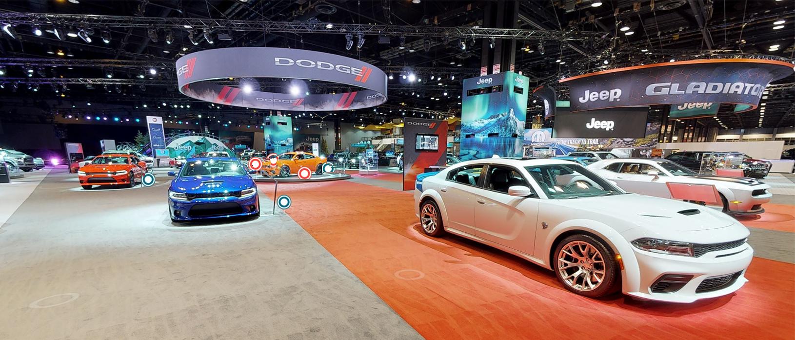 vehicles on display on a showroom floor