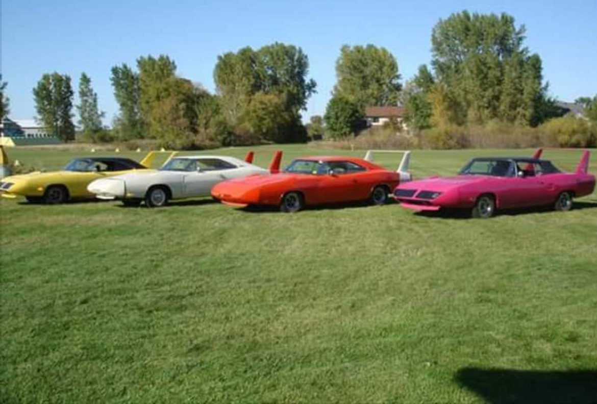 plymouth superbird vehicles on display