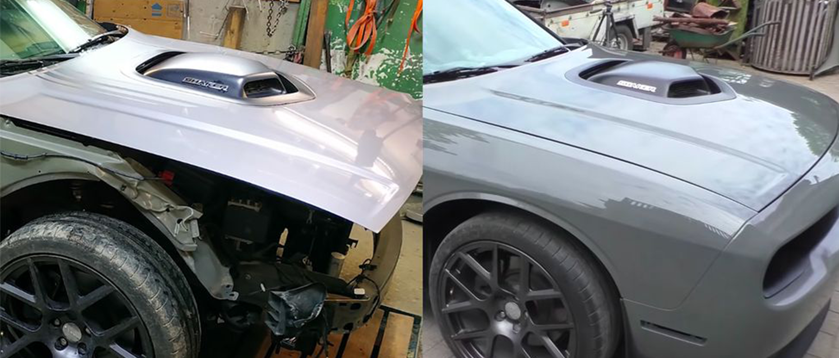 damaged dodge challenger before and after