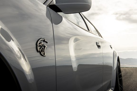 2021 Dodge Charger SRT Hellcat Redeye: A sinister red jewel-like eye is featured on the SRT Hellcat Redeye badge.