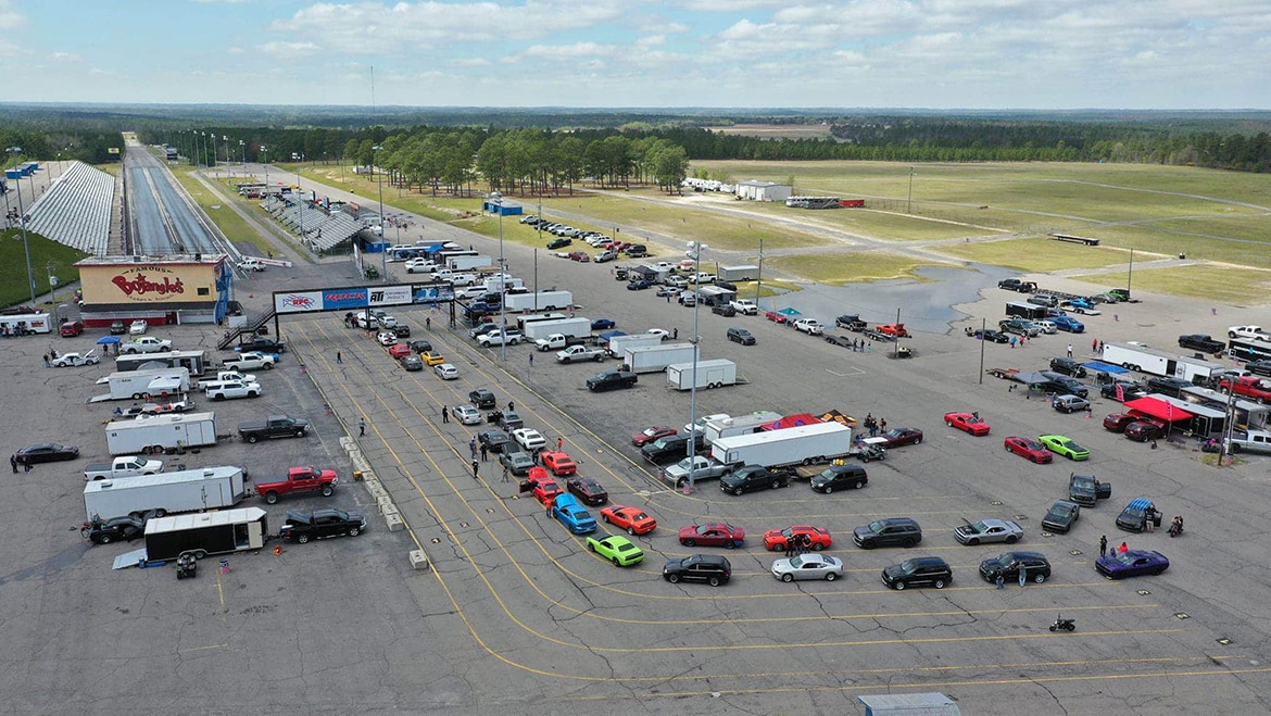 dodge vehicles lined up in staging lanes