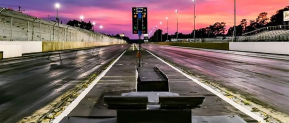 empty drag strip at sunset