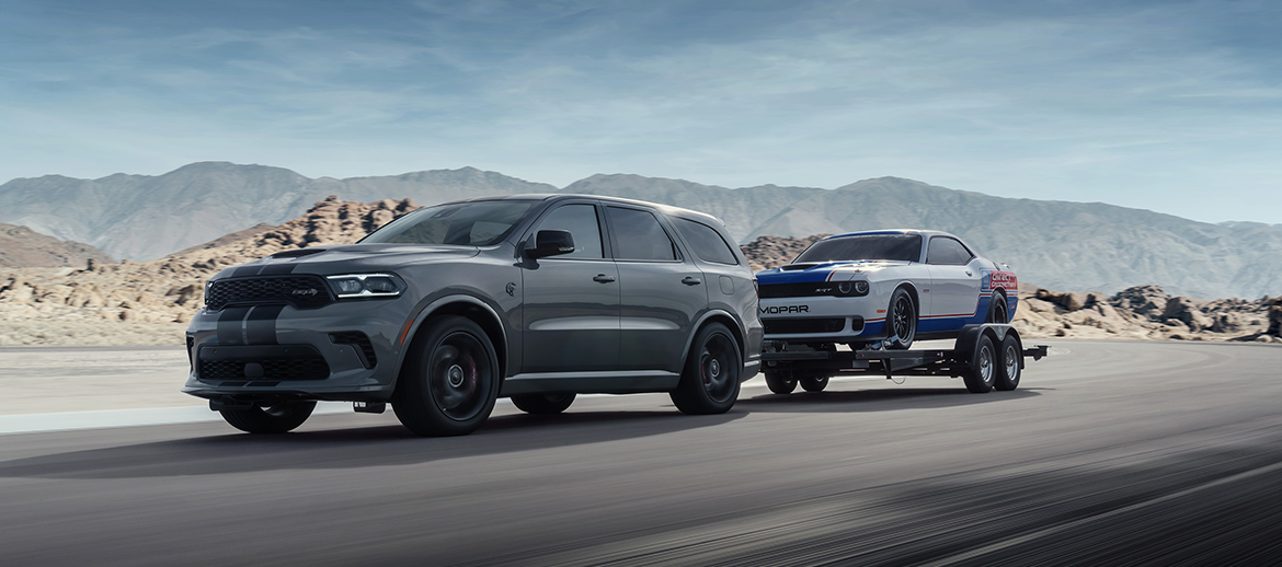 2021 Dodge Durango SRT Hellcat towing a Mopar Drag Pak