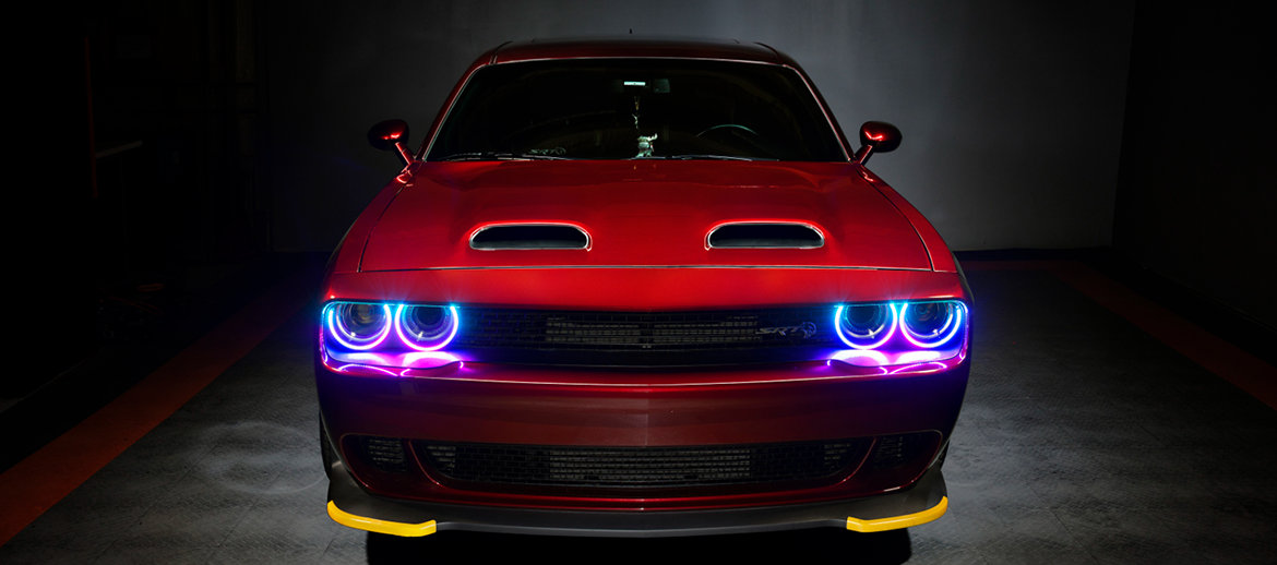 Dodge Challenger with colored headlights