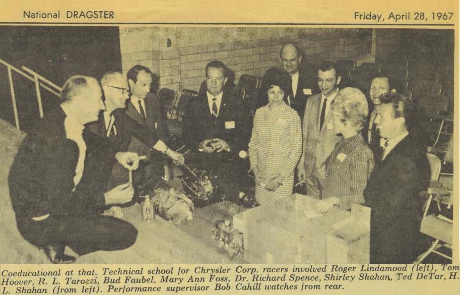 Picture from National Dragster of Mary Ann Foss at Chrysler Corp.