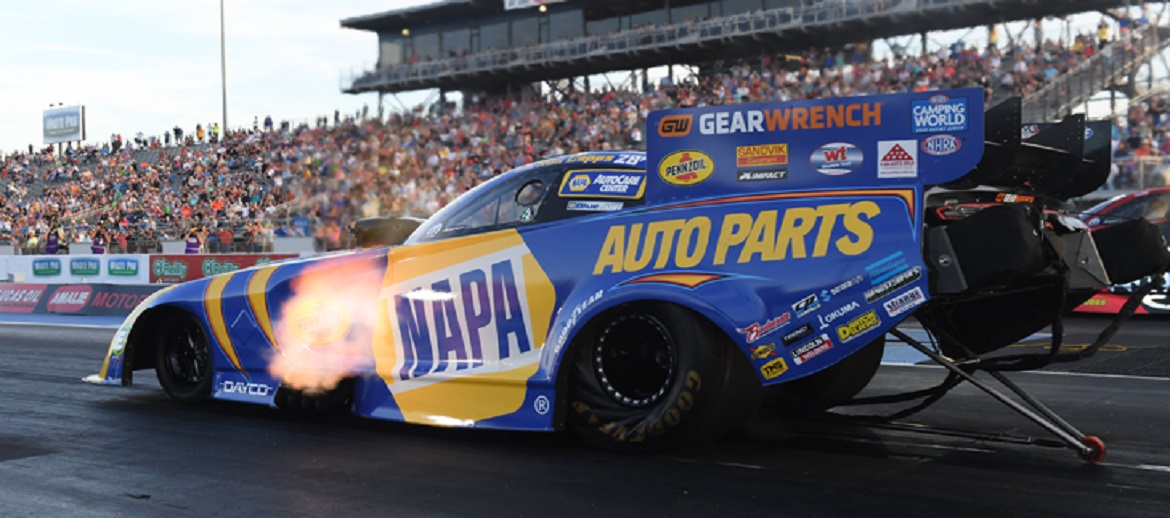 Ron Capps racing down the track
