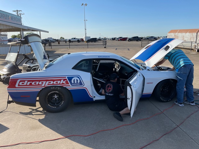 Dennis Chaisson getting his Drag Pak ready to race