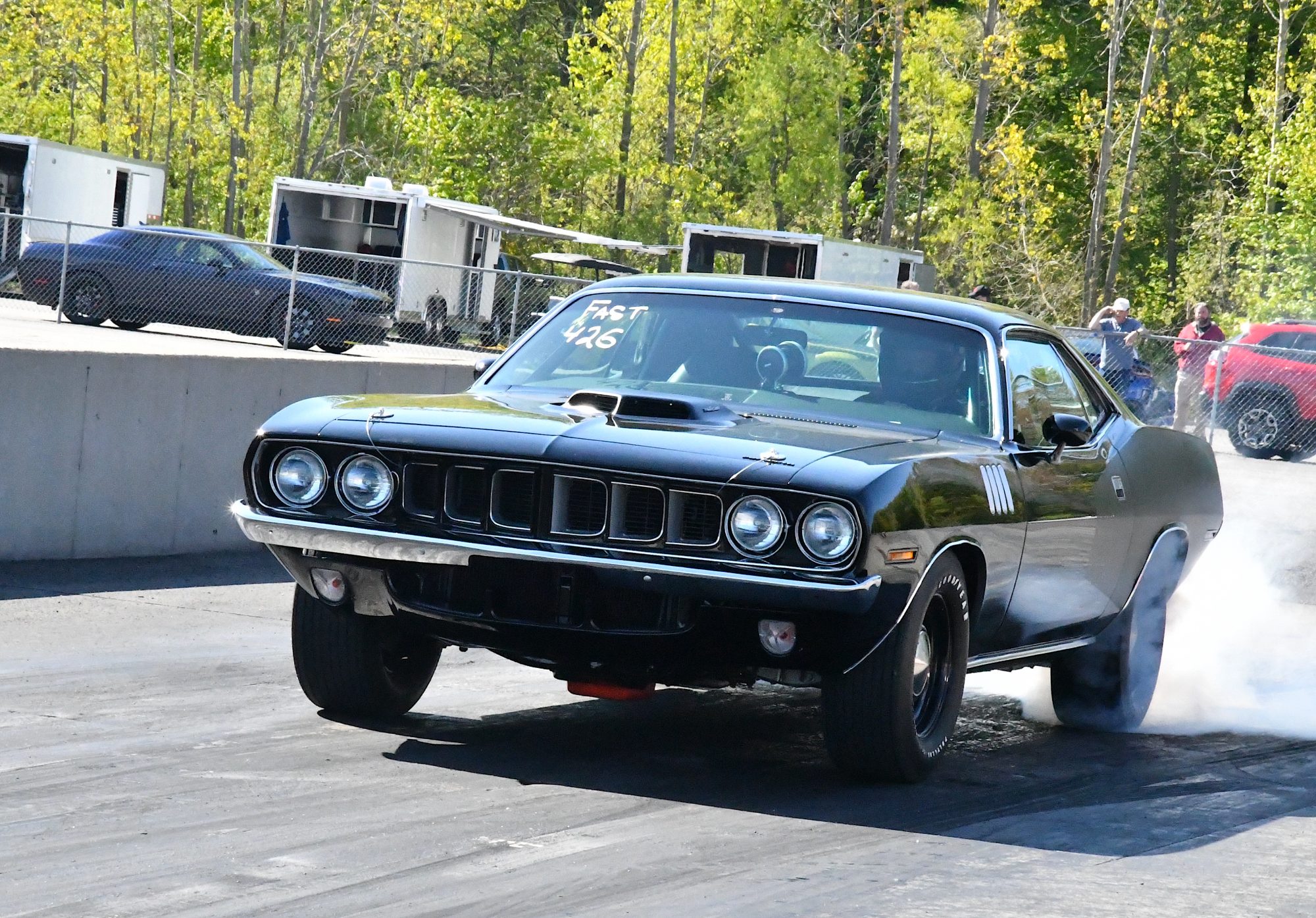 Challenger doing a burnout