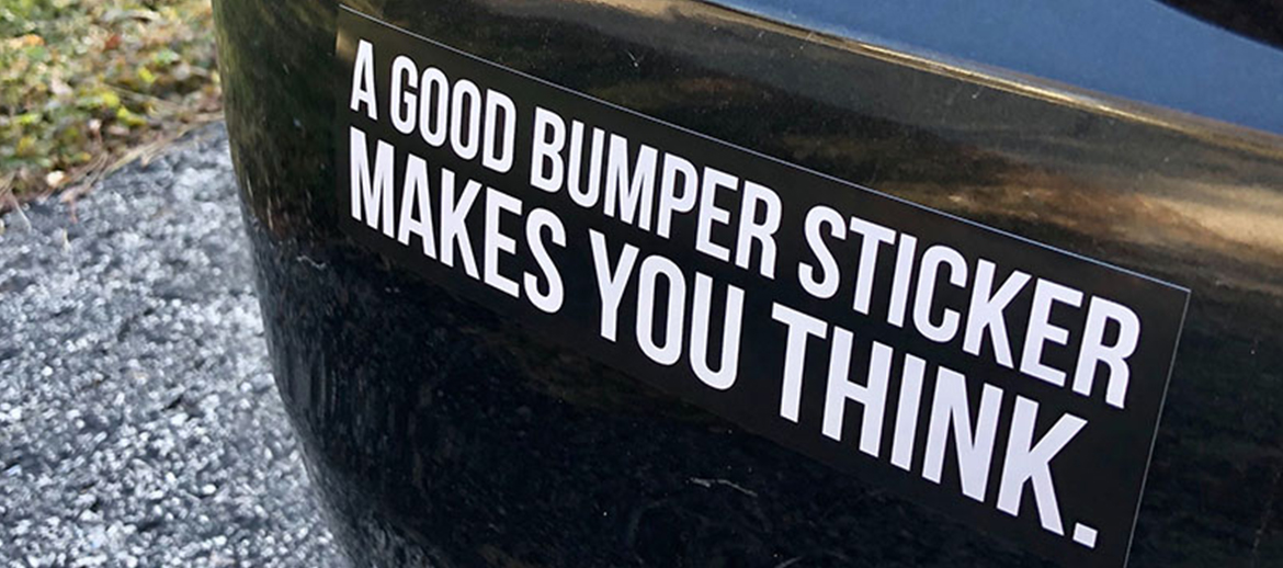 Bumper sticker on a vehicle