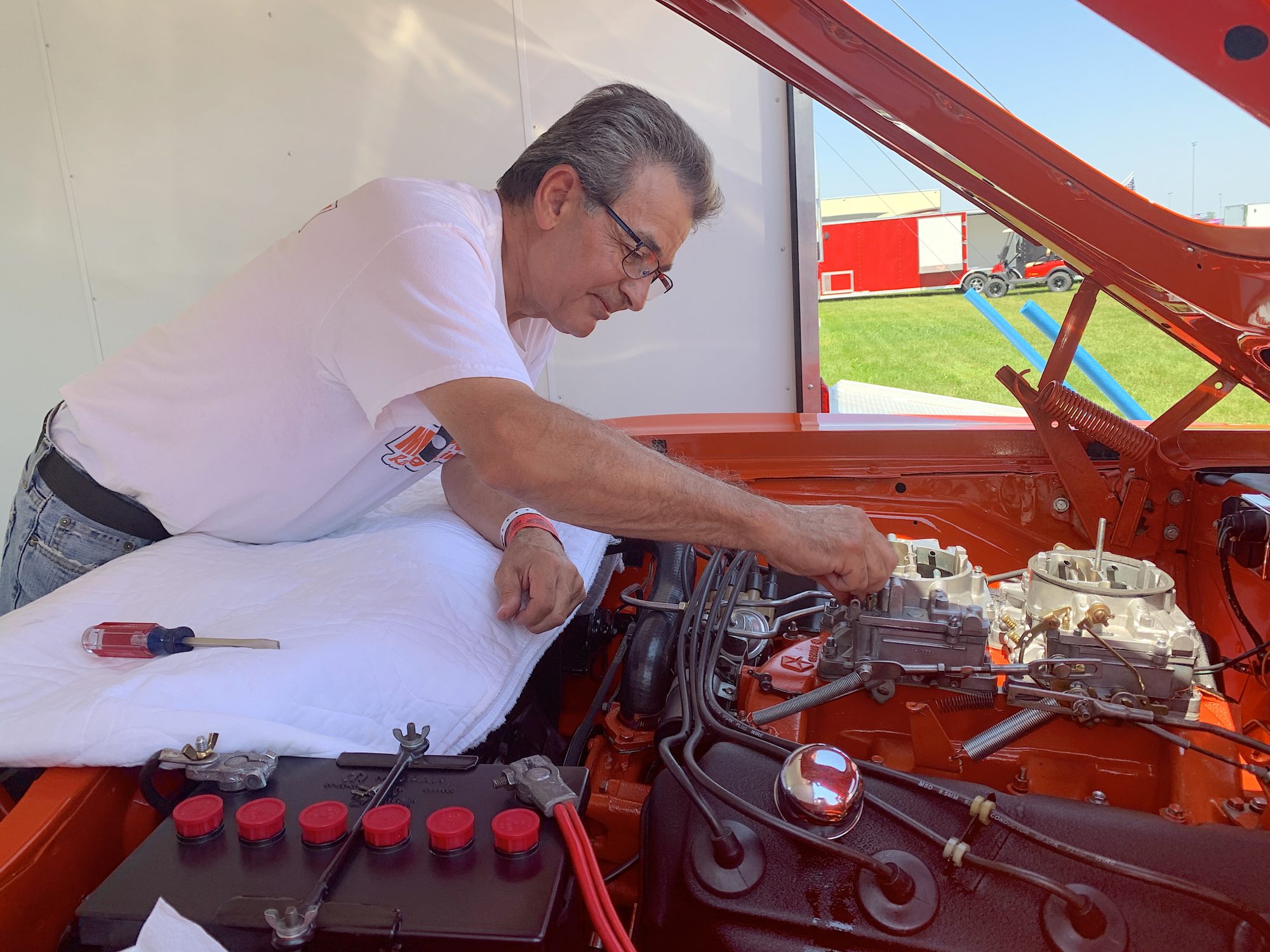 Man working on car