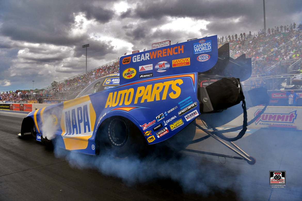 NAPA Auto Parts Dodge Charger SRT Hellcat doing a burnout