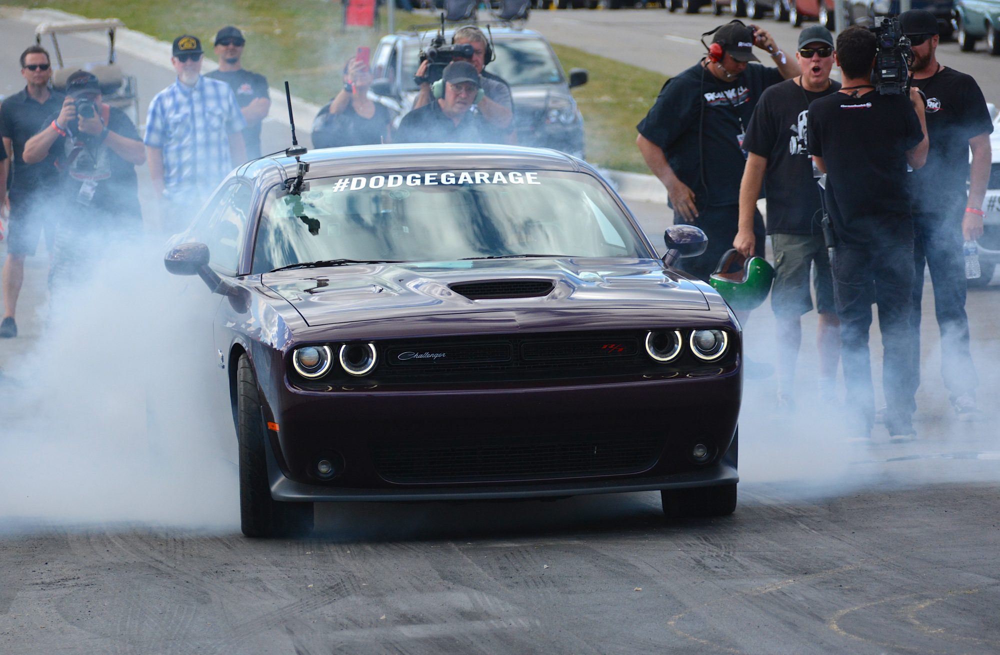 Challenger doing a burnout