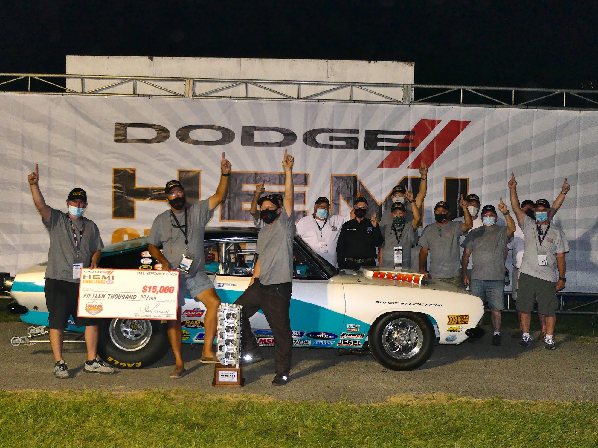 Drag racers celebrating a win