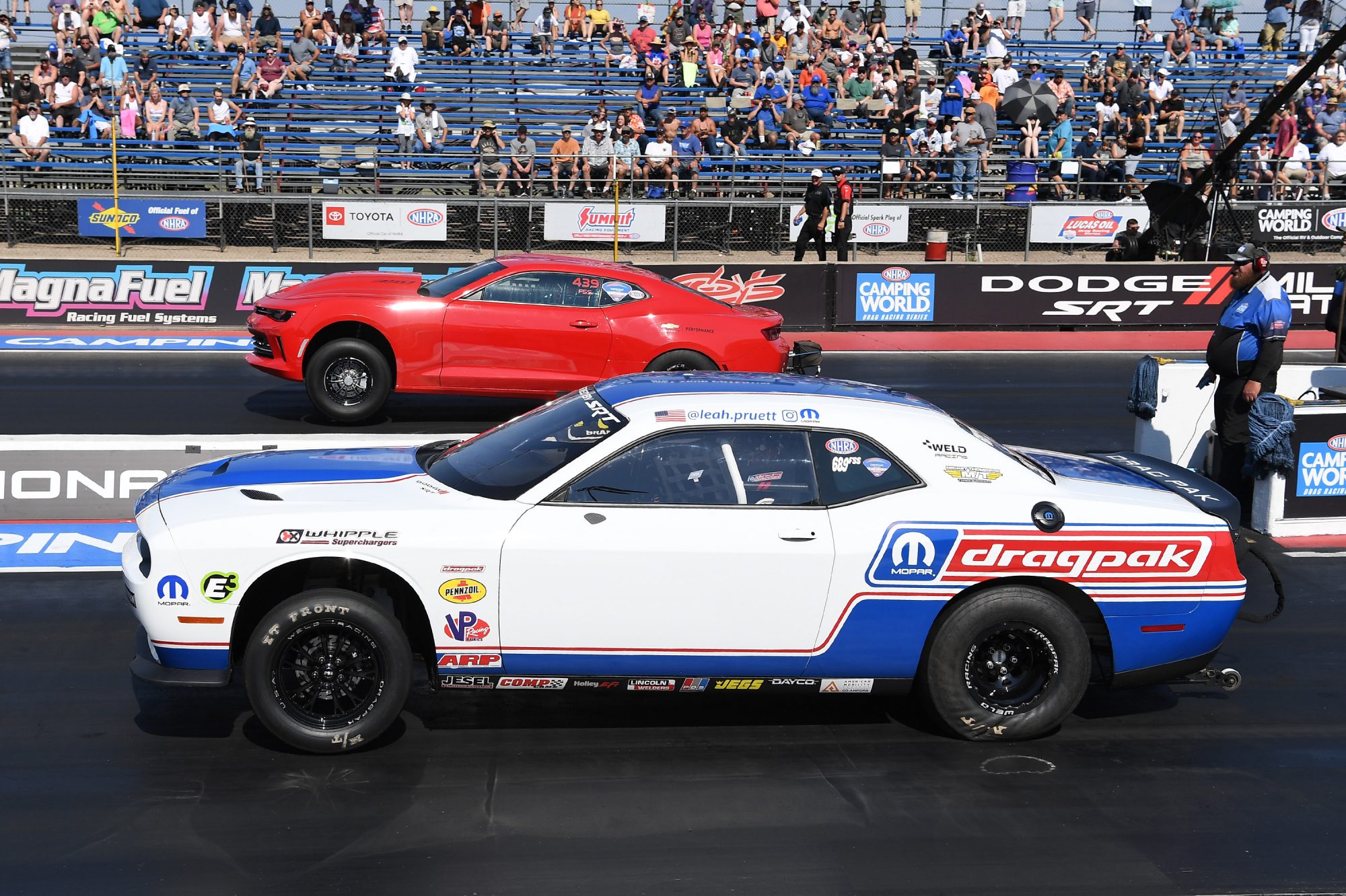 Leah Pruett drag racing her Drag Pak