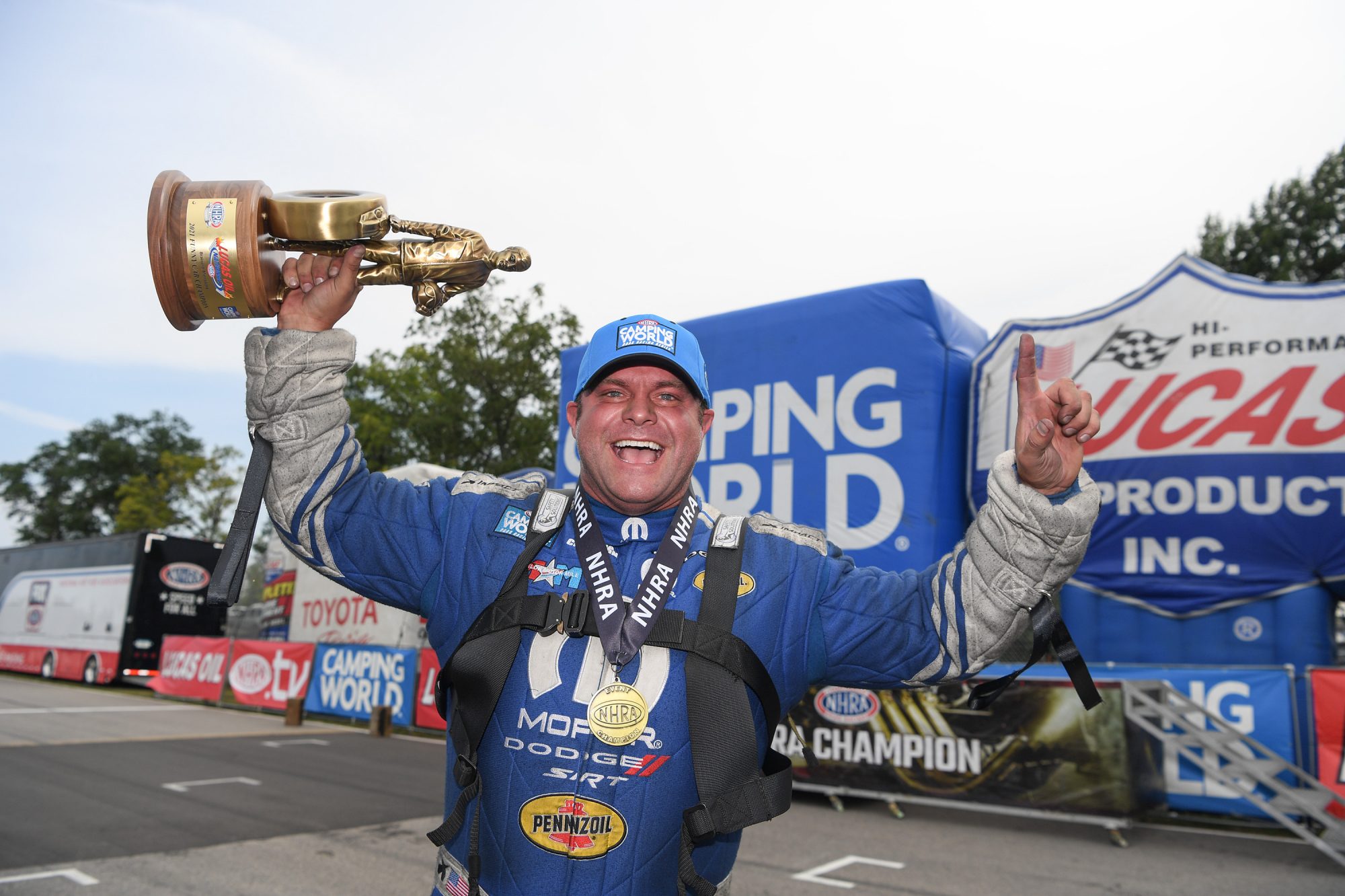 Matt Hagan celebrating his win