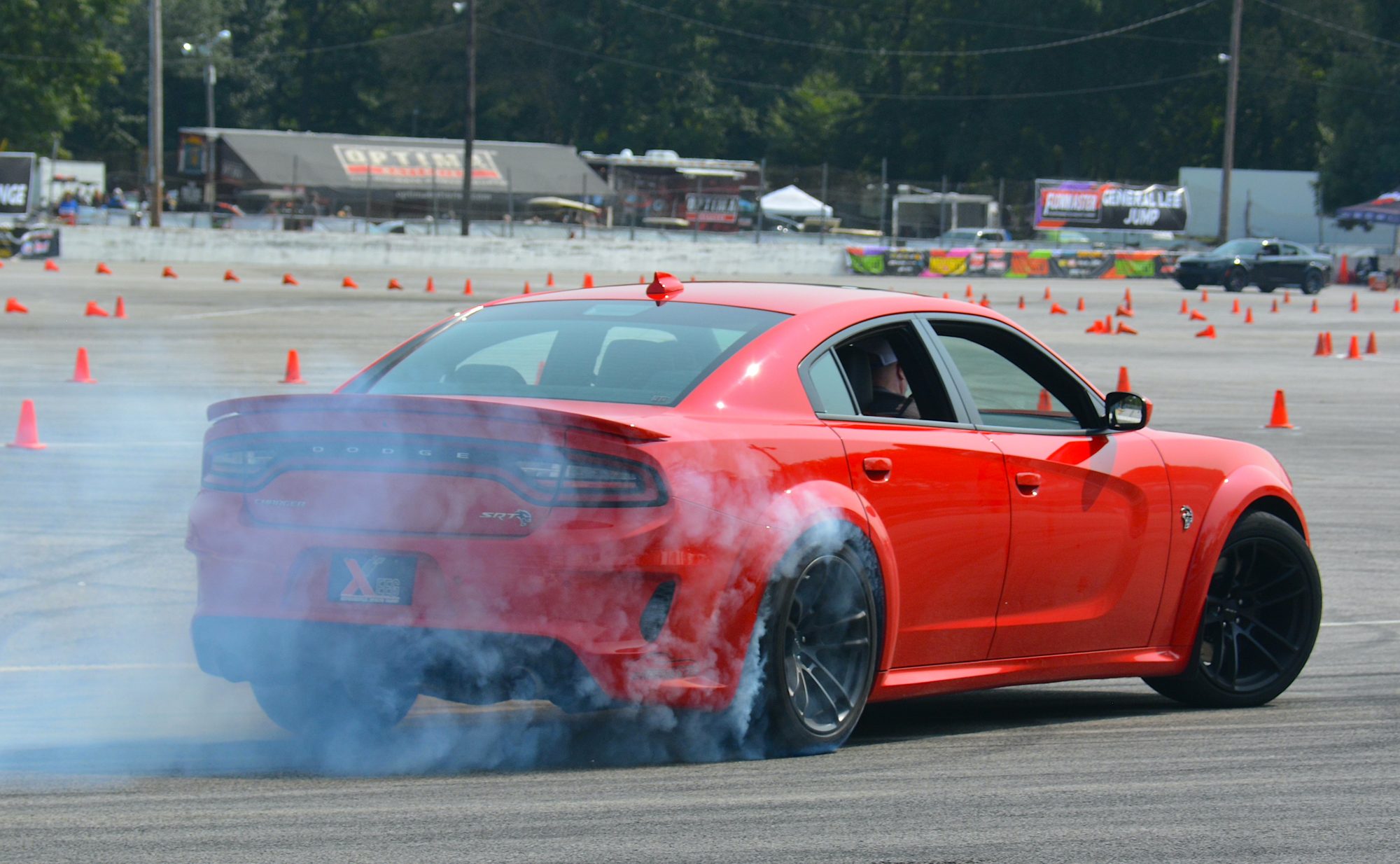 Dodge vehicle doing a burnout