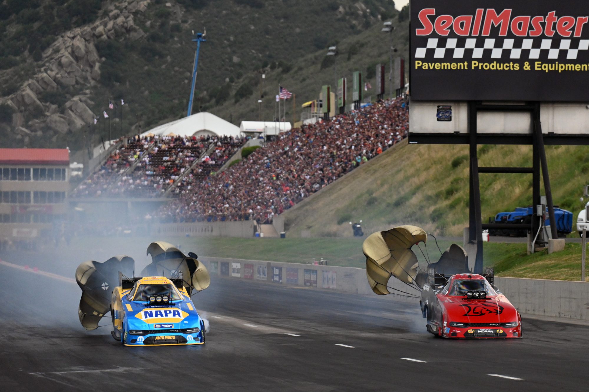 Ron Capps and Matt Hagan drag racing