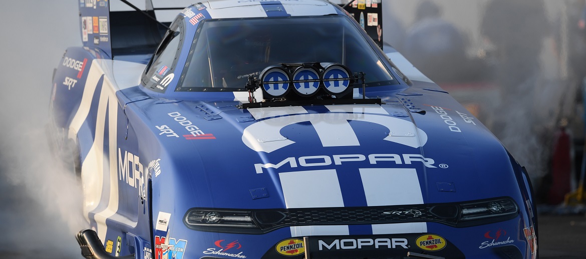 Tommy Johnson Jr. driving Matt Hagan's car in NHRA race