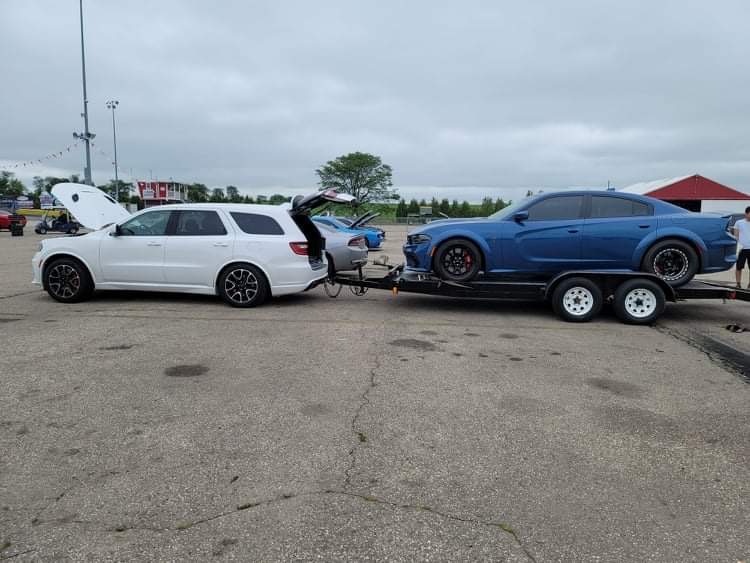 Durango SRT Hellcat pulling a Charger Hellcat