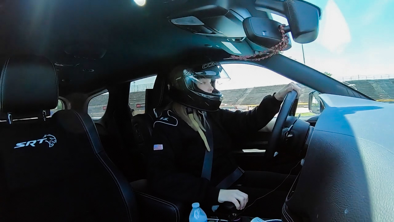 Woman racing Durango SRT Hellcat