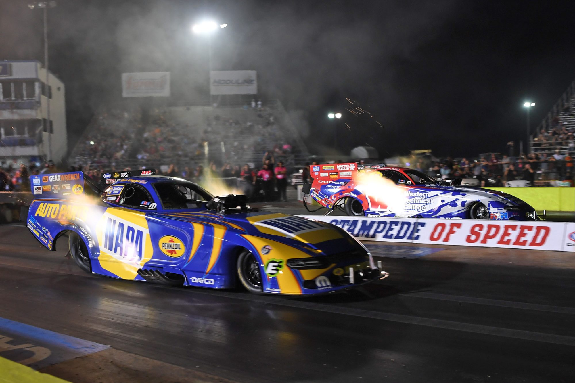 Ron Capps and Matt Hagan drag racing