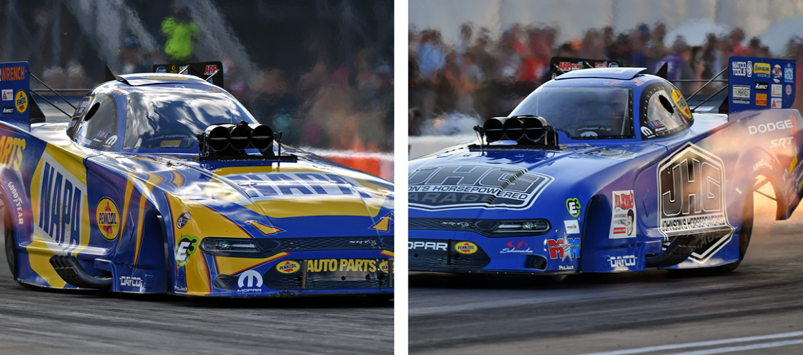 Matt Hagan and Ron Capps drag racing