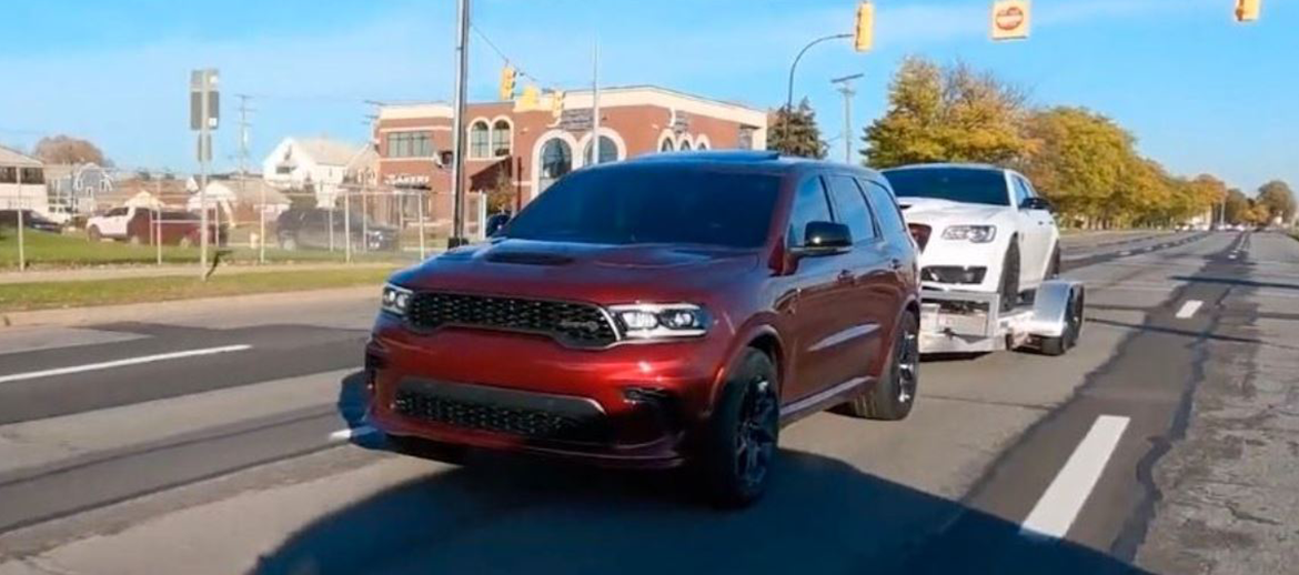 Dodge Durango SRT Hellcat trailering a modified Chrysler 300