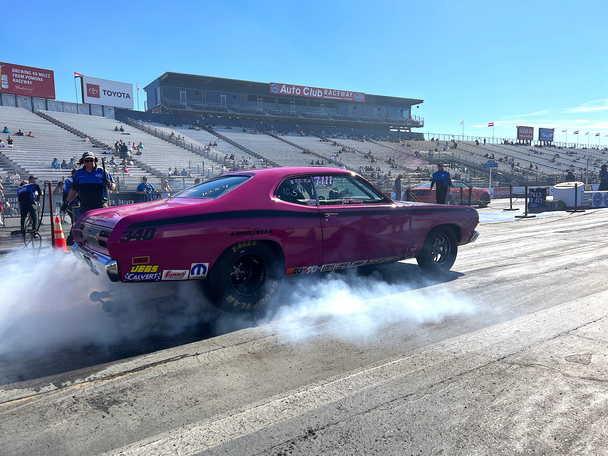 race car doing a burnout