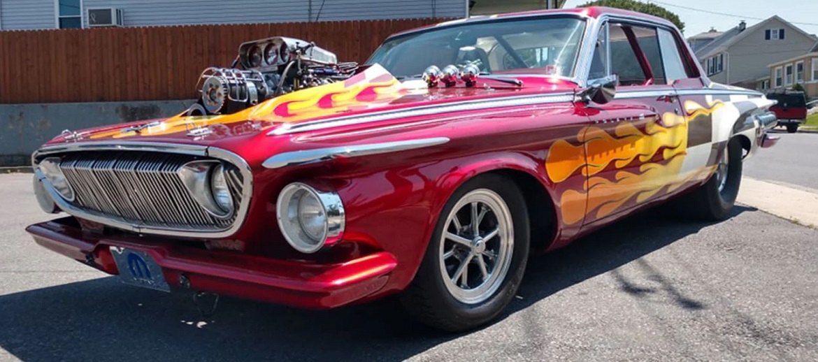 1962 Dodge Polara 500 with flames painted on the side