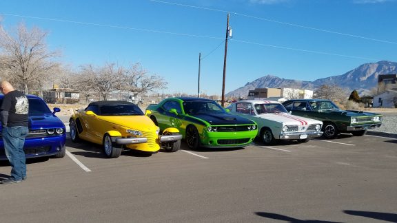 line of cars at car show