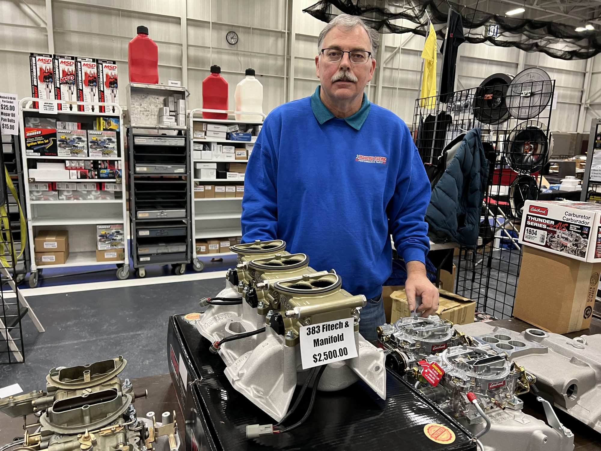 Mopar parts on display at a swap meet