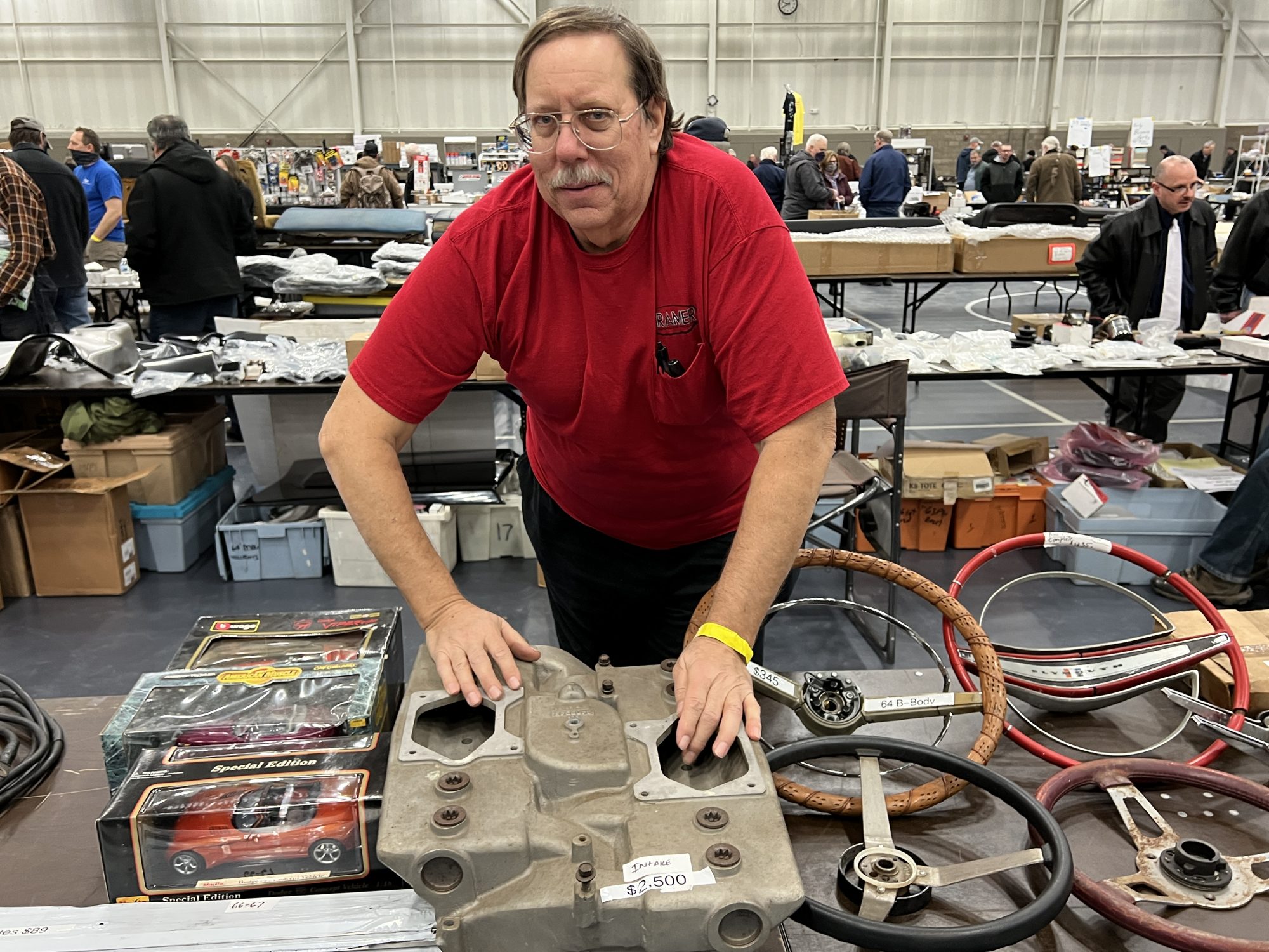 Mopar parts on display at a swap meet