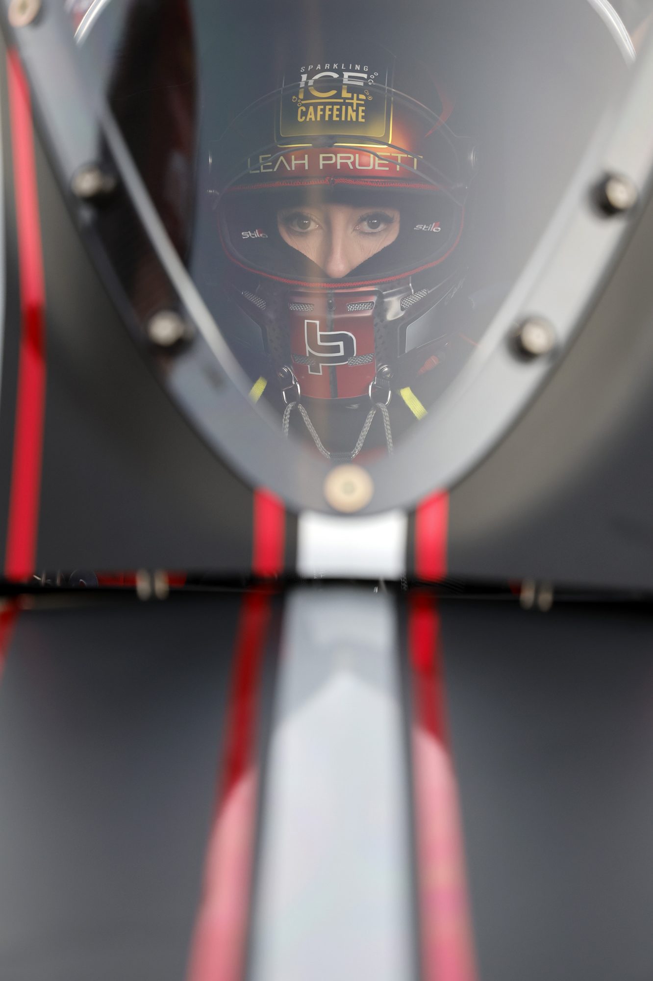 Leah Pruett sitting inside of her car