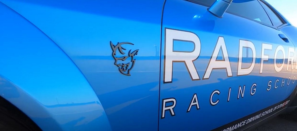 Demon logo and Radford Racing School wrap on a Dodge Demon
