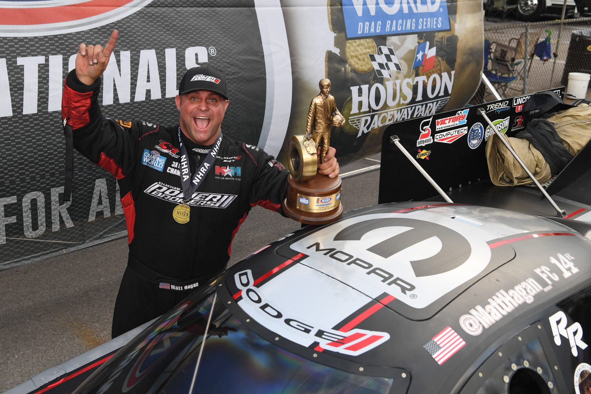 Matt Hagan celebrating a win